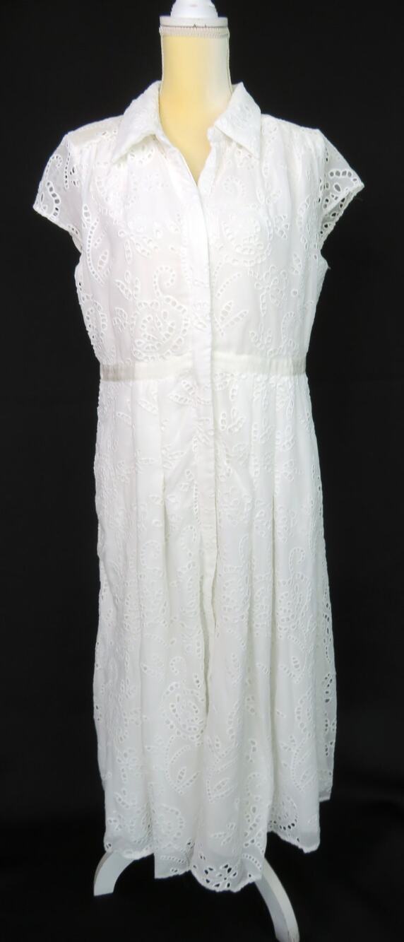 NWT WHITE HOUSE BLACK MARKET White Eyelet Midi Shirtdress Women Sz 14